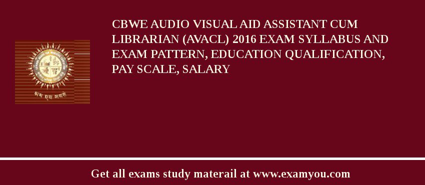 CBWE Audio Visual Aid Assistant Cum Librarian (AVACL) 2018 Exam Syllabus And Exam Pattern, Education Qualification, Pay scale, Salary