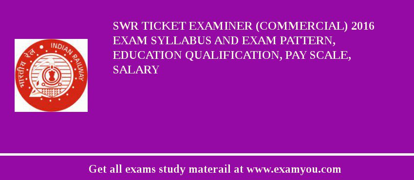 SWR Ticket Examiner (Commercial) 2018 Exam Syllabus And Exam Pattern, Education Qualification, Pay scale, Salary