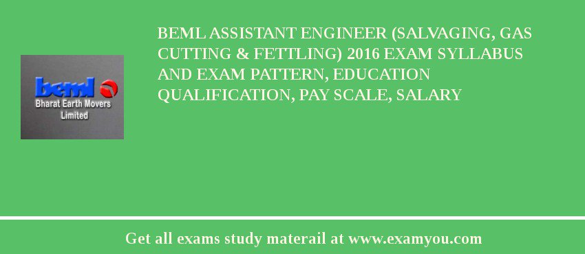 BEML Assistant Engineer (Salvaging, Gas Cutting & Fettling) 2018 Exam Syllabus And Exam Pattern, Education Qualification, Pay scale, Salary