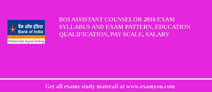 BOI Assistant Counselor 2018 Exam Syllabus And Exam Pattern, Education Qualification, Pay scale, Salary