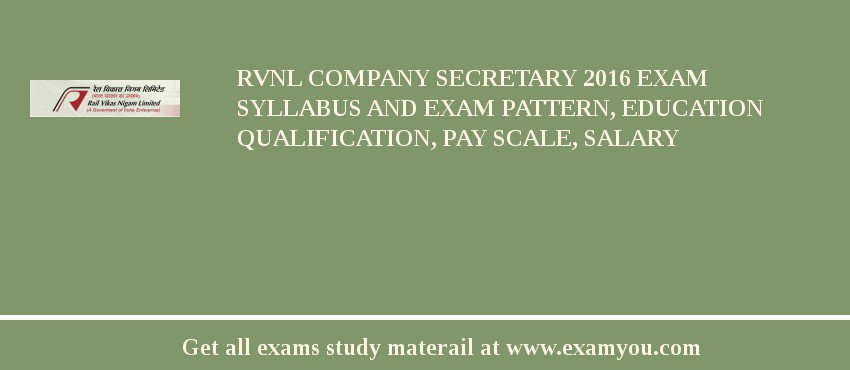 RVNL Company Secretary 2018 Exam Syllabus And Exam Pattern, Education Qualification, Pay scale, Salary