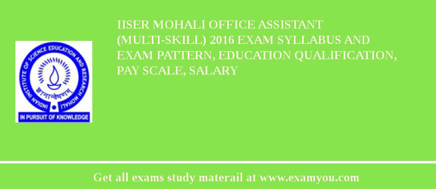 IISER Mohali Office Assistant (Multi-Skill) 2018 Exam Syllabus And Exam Pattern, Education Qualification, Pay scale, Salary