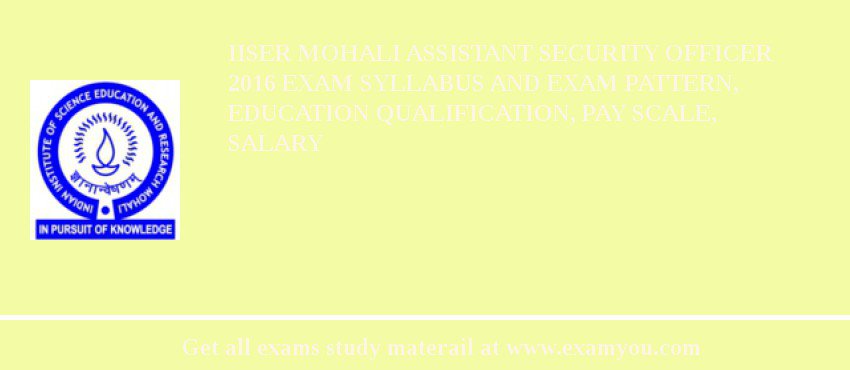 IISER Mohali Assistant Security Officer 2018 Exam Syllabus And Exam Pattern, Education Qualification, Pay scale, Salary
