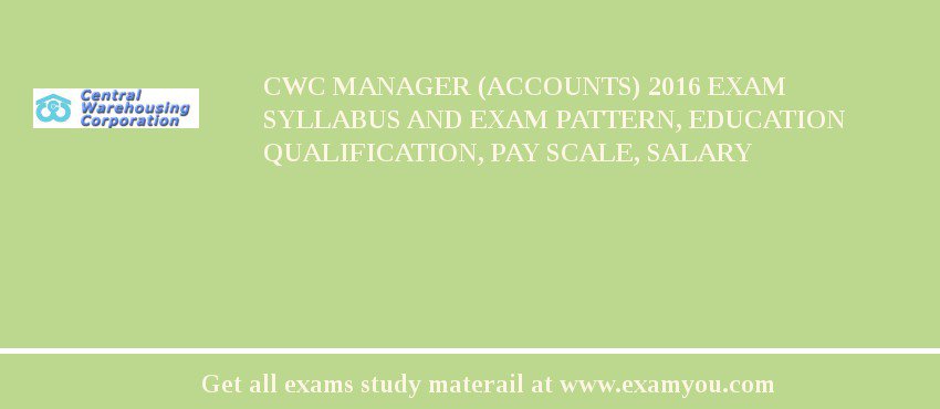 CWC Manager (Accounts) 2018 Exam Syllabus And Exam Pattern, Education Qualification, Pay scale, Salary