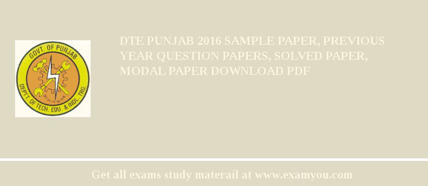 DTE Punjab 2018 Sample Paper, Previous Year Question Papers, Solved Paper, Modal Paper Download PDF