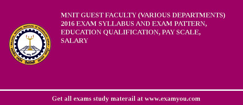 MNIT Guest Faculty (Various Departments) 2018 Exam Syllabus And Exam Pattern, Education Qualification, Pay scale, Salary