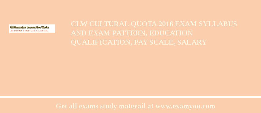 CLW Cultural Quota 2018 Exam Syllabus And Exam Pattern, Education Qualification, Pay scale, Salary