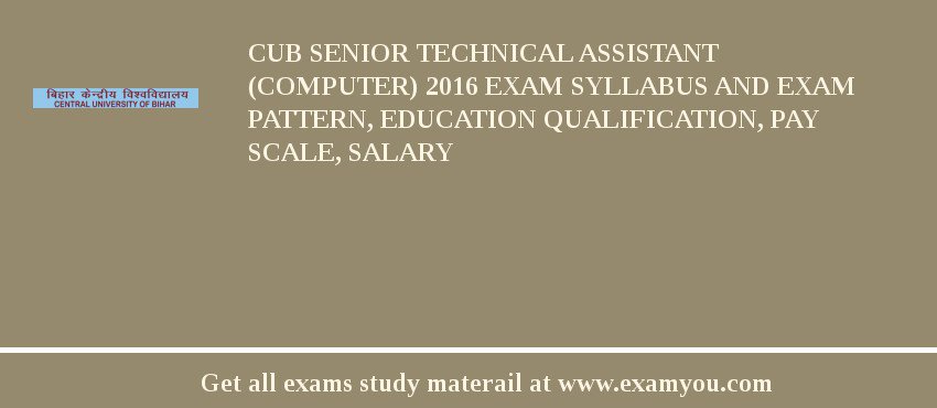 CUB Senior Technical Assistant (Computer) 2018 Exam Syllabus And Exam Pattern, Education Qualification, Pay scale, Salary