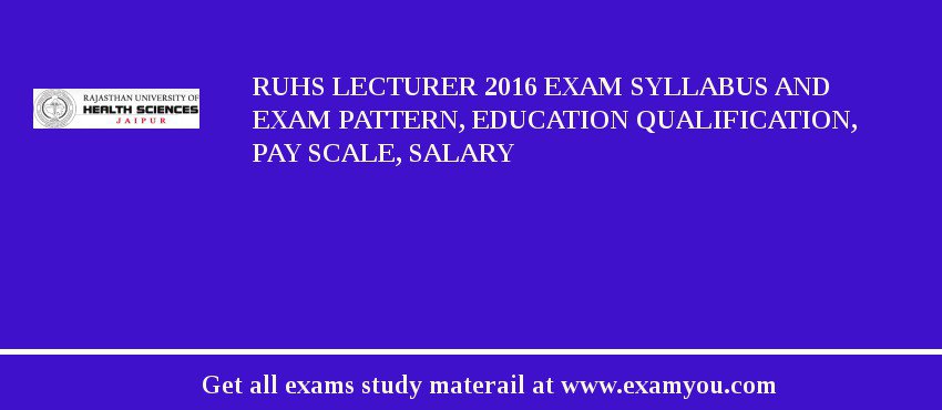 RUHS Lecturer 2018 Exam Syllabus And Exam Pattern, Education Qualification, Pay scale, Salary