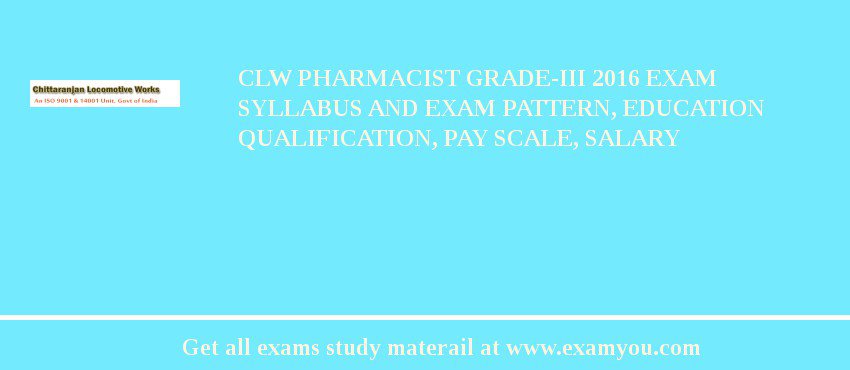 CLW Pharmacist Grade-III 2018 Exam Syllabus And Exam Pattern, Education Qualification, Pay scale, Salary