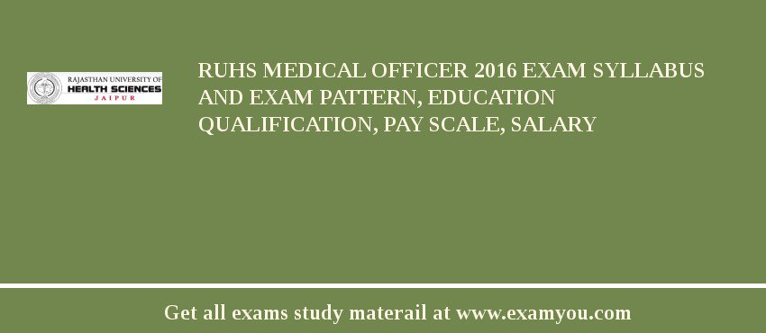 RUHS Medical Officer 2018 Exam Syllabus And Exam Pattern, Education Qualification, Pay scale, Salary