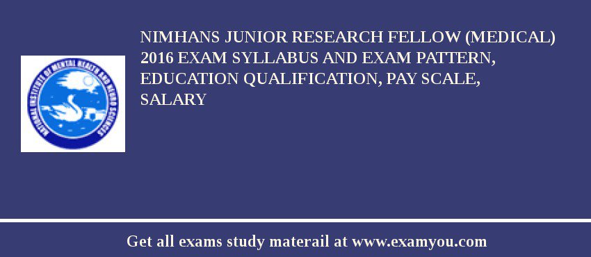 NIMHANS Junior Research Fellow (Medical) 2018 Exam Syllabus And Exam Pattern, Education Qualification, Pay scale, Salary