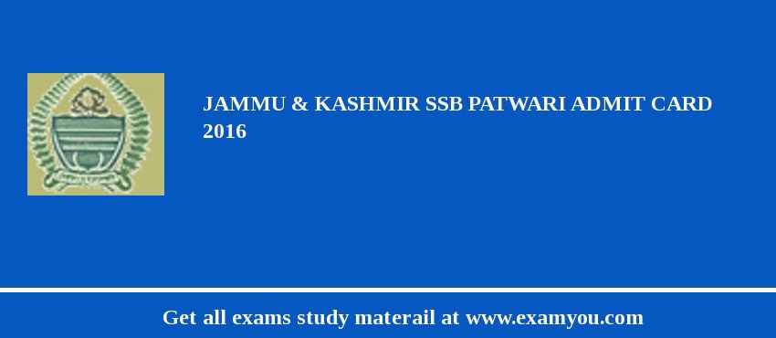 Jammu and Kashmir Service Selection Board (JKSSB) Patwari Admit Card 2018