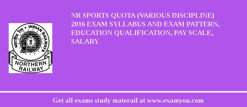 NR Sports Quota (Various Discipline) 2018 Exam Syllabus And Exam Pattern, Education Qualification, Pay scale, Salary