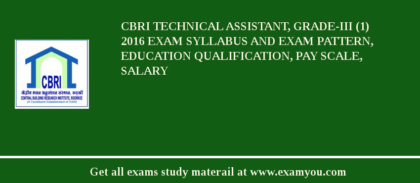 CBRI Technical Assistant, Grade-III (1) 2018 Exam Syllabus And Exam Pattern, Education Qualification, Pay scale, Salary