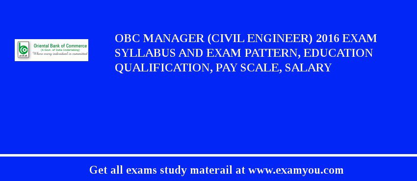 OBC Manager (Civil Engineer) 2018 Exam Syllabus And Exam Pattern, Education Qualification, Pay scale, Salary