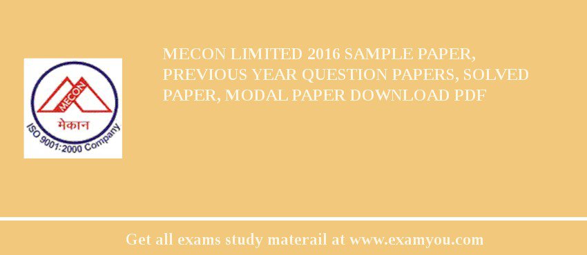 Mecon Limited 2018 Sample Paper, Previous Year Question Papers, Solved Paper, Modal Paper Download PDF