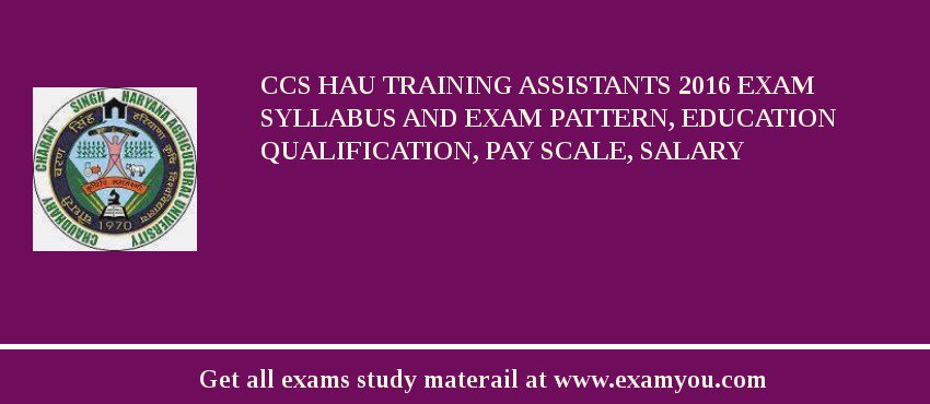 CCS HAU Training Assistants 2018 Exam Syllabus And Exam Pattern, Education Qualification, Pay scale, Salary