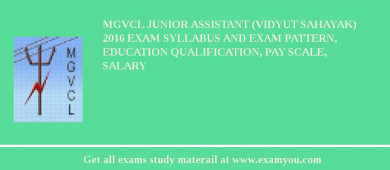MGVCL Junior Assistant (Vidyut Sahayak) 2018 Exam Syllabus And Exam Pattern, Education Qualification, Pay scale, Salary