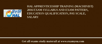 HAL Apprenticeship Training (Machinist) 2018 Exam Syllabus And Exam Pattern, Education Qualification, Pay scale, Salary