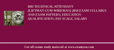 RBI Technical Attendant (Liftman-cum-Wireman) 2018 Exam Syllabus And Exam Pattern, Education Qualification, Pay scale, Salary